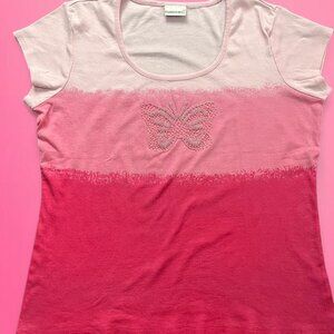 Fashion Bug y2k vintage Pink and white butterfly beaded tee